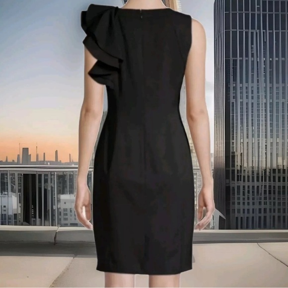 Calvin Klein dress, size 10, asymmetrical ruffle, lined, fitted, date night, LBD - Picture 14 of 14